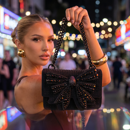 🖤 Kurt Geiger Kensington Crystal Bow Crossbody – All Black Edition 🖤 - MASTERPIECE