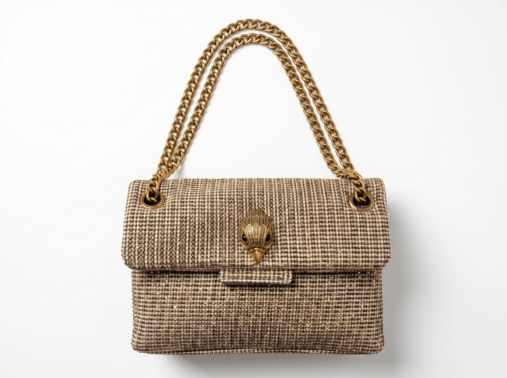 👜 Kurt Geiger Tweed Chain Shoulder Bag – Elegant Beige & Gold Edition ✨ - MASTERPIECE