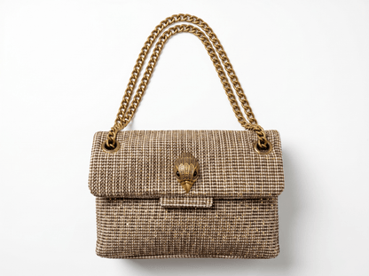👜 Kurt Geiger Tweed Chain Shoulder Bag – Elegant Beige & Gold Edition ✨ - MASTERPIECE