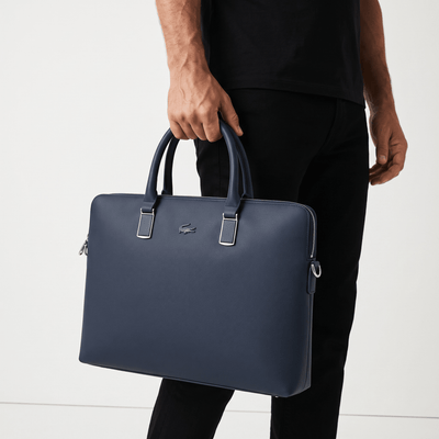 LACOSTE Classic Leather Briefcase 💼🔵 | Minimal Executive Edition - MASTERPIECE