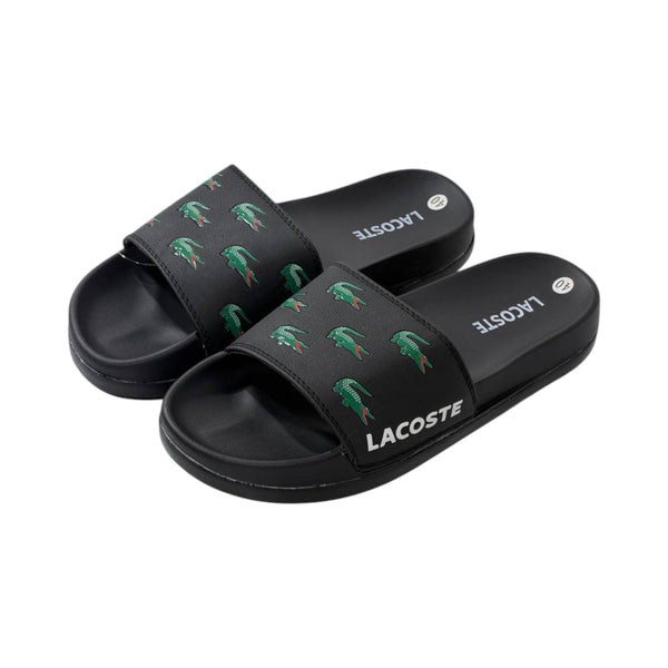 🐊 Lacoste Crocodile Print Slides – Black Signature Edition 🖤✨