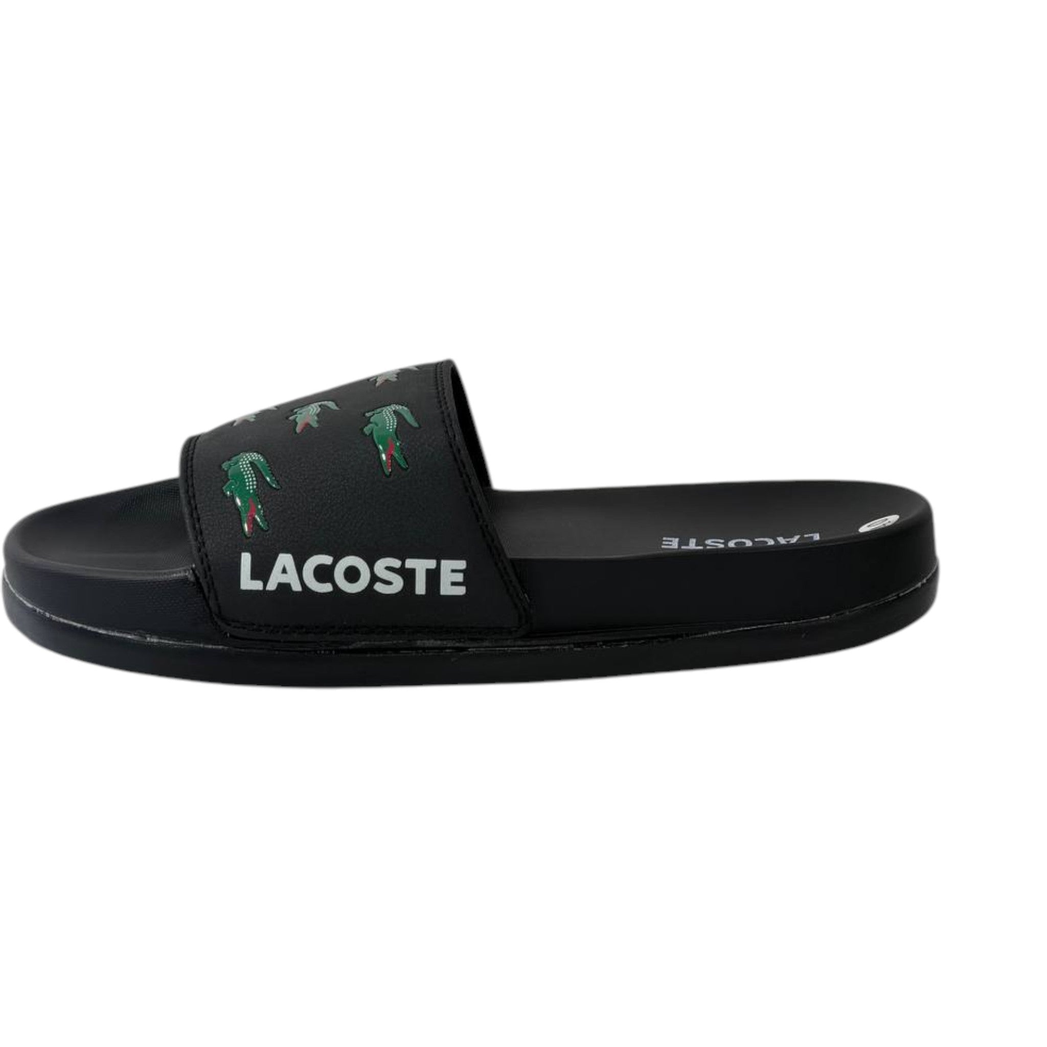 🐊 Lacoste Crocodile Print Slides – Black Signature Edition 🖤✨ - MASTERPIECE