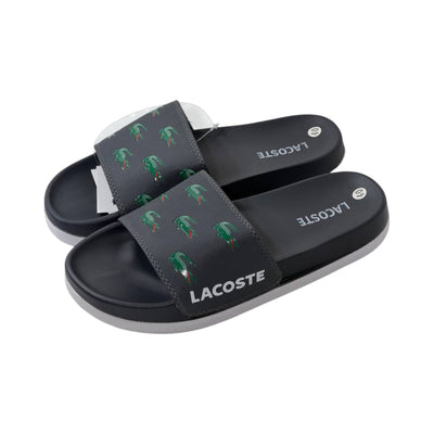 🐊 Lacoste Crocodile Print Slides – Midnight Black Edition 🖤✨ - MASTERPIECE