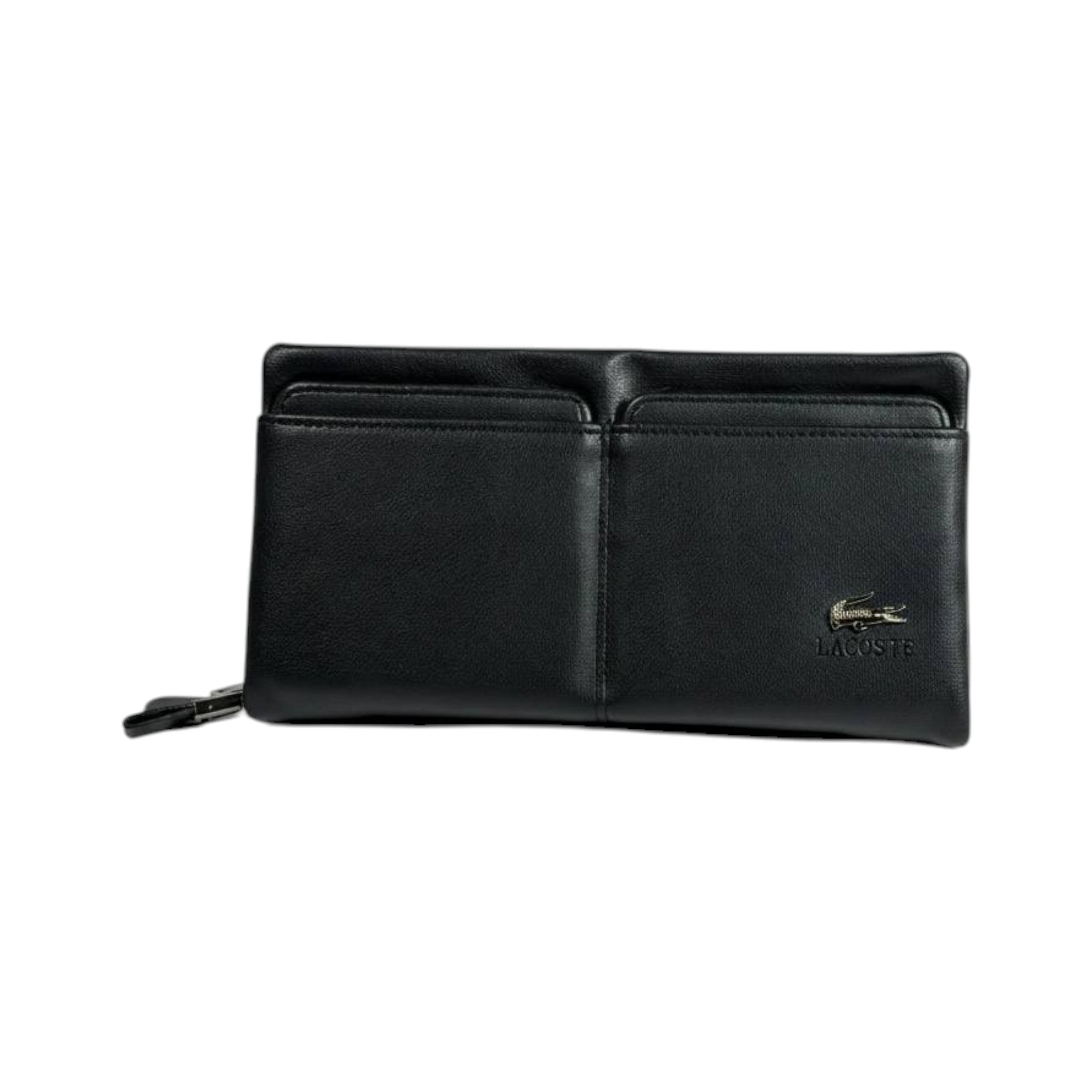 Lacoste Executive Black Leather Organizer Wallet 🐊🖤 Premium Zip Clutch - MASTERPIECE