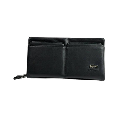 Lacoste Executive Black Leather Organizer Wallet 🐊🖤 Premium Zip Clutch - MASTERPIECE