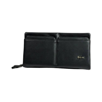 Lacoste Executive Black Leather Organizer Wallet 🐊🖤 Premium Zip Clutch - MASTERPIECE