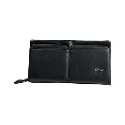 Lacoste Executive Black Leather Organizer Wallet 🐊🖤 Premium Zip Clutch - MASTERPIECE