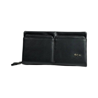 Lacoste Executive Black Leather Organizer Wallet 🐊🖤 Premium Zip Clutch - MASTERPIECE