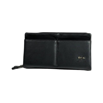 Lacoste Executive Black Leather Organizer Wallet 🐊🖤 Premium Zip Clutch - MASTERPIECE