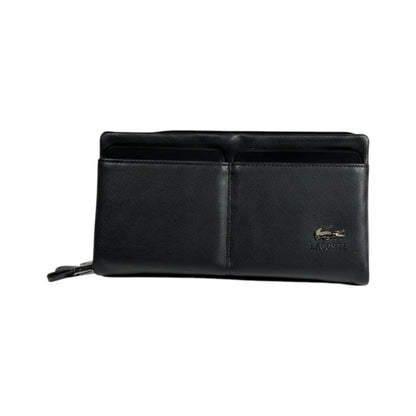 Lacoste Executive Black Leather Organizer Wallet 🐊🖤 Premium Zip Clutch - MASTERPIECE