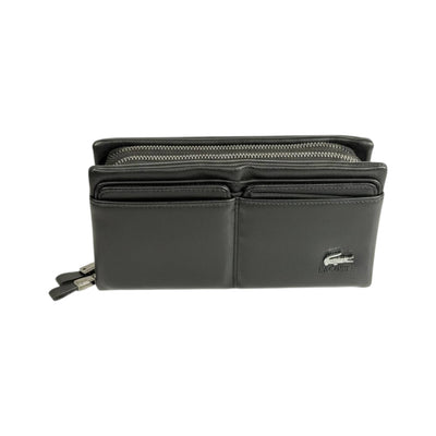 Lacoste Executive Black Leather Organizer Wallet 🐊🖤 Premium Zip Clutch - MASTERPIECE