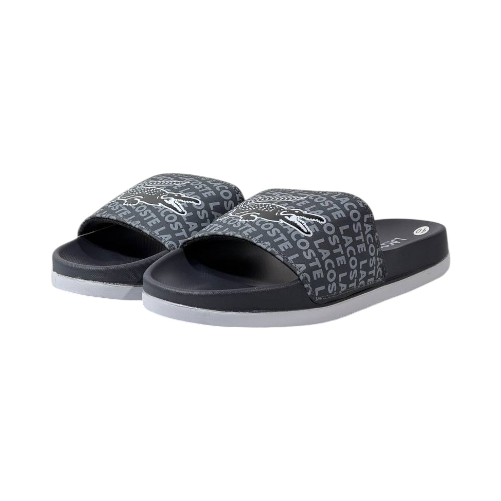🐊 Lacoste Monogram Logo Slides – Midnight Black Edition 🖤✨ - MASTERPIECE
