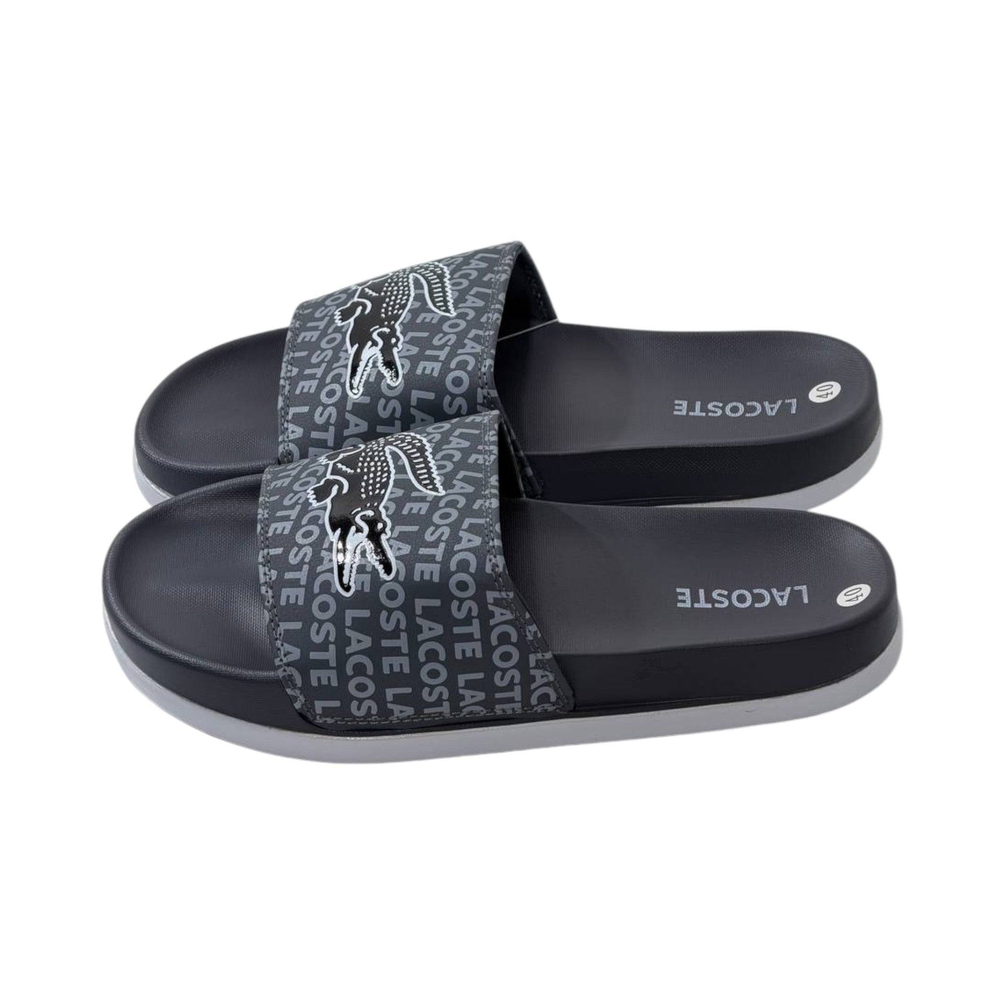 🐊 Lacoste Monogram Logo Slides – Midnight Black Edition 🖤✨ - MASTERPIECE
