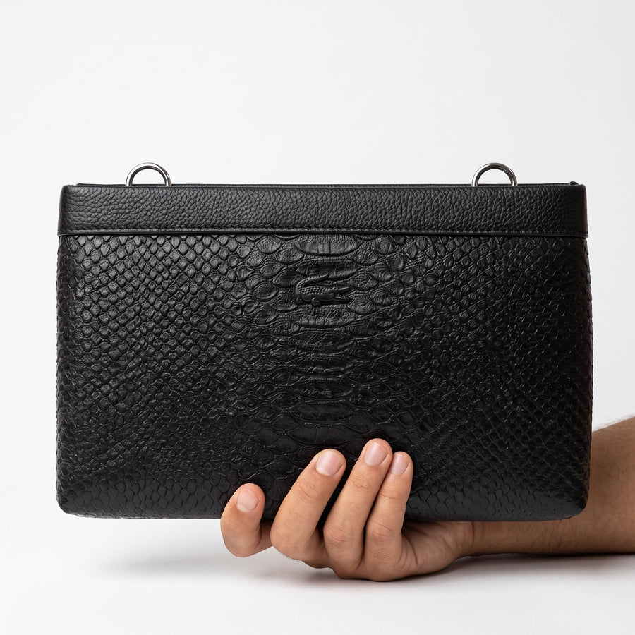 Lacoste Embossed Croc Pouch — Black