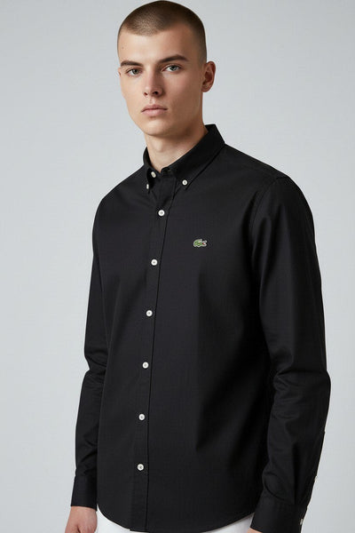 Lacoste Premium Black Button Down Oxford Shirt for Men – Luxury Smart Casual Long Sleeve Designer Essential 🖤✨ - MASTERPIECE