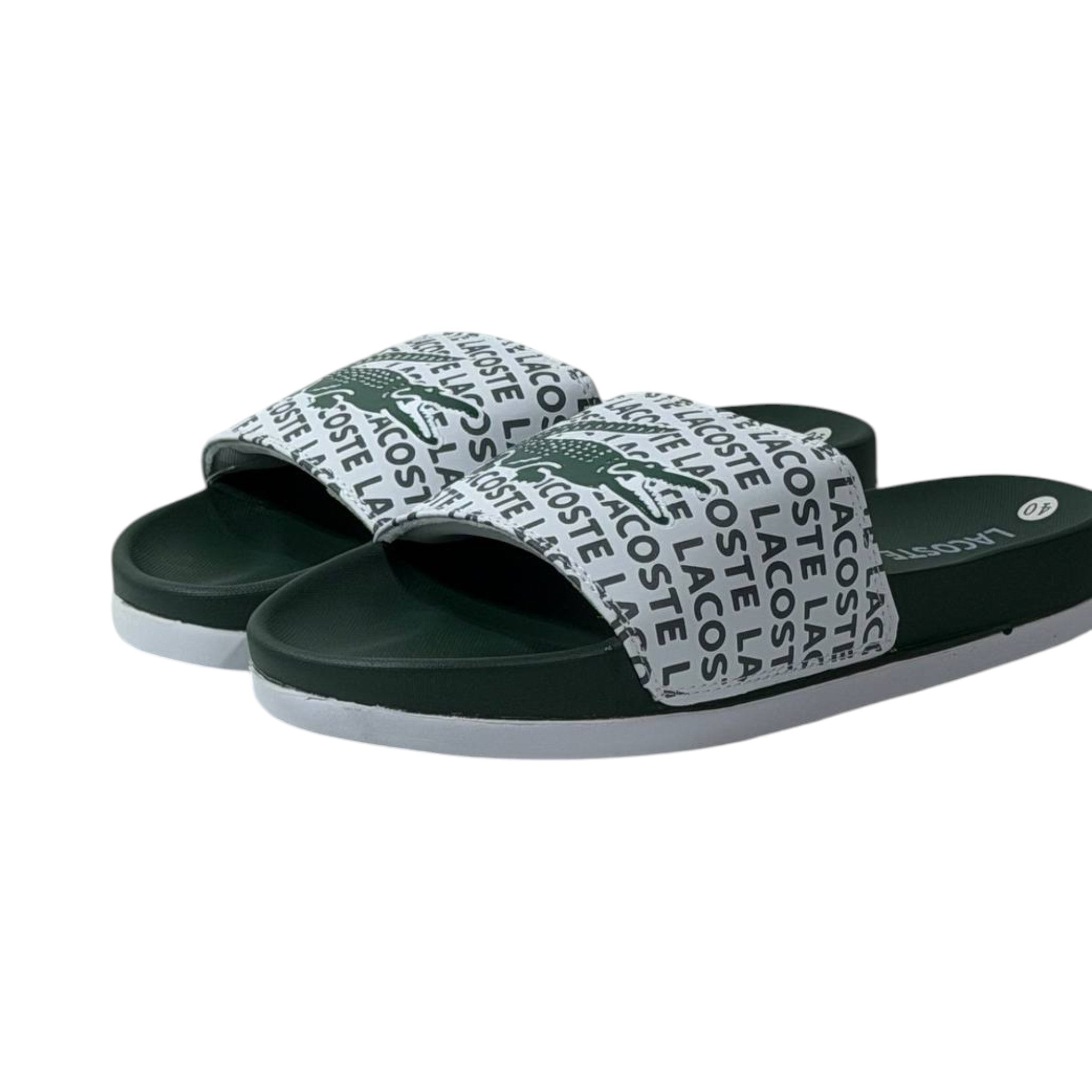 🐊 Lacoste Signature Logo Slides – White & Green Edition 💚🤍✨ - MASTERPIECE