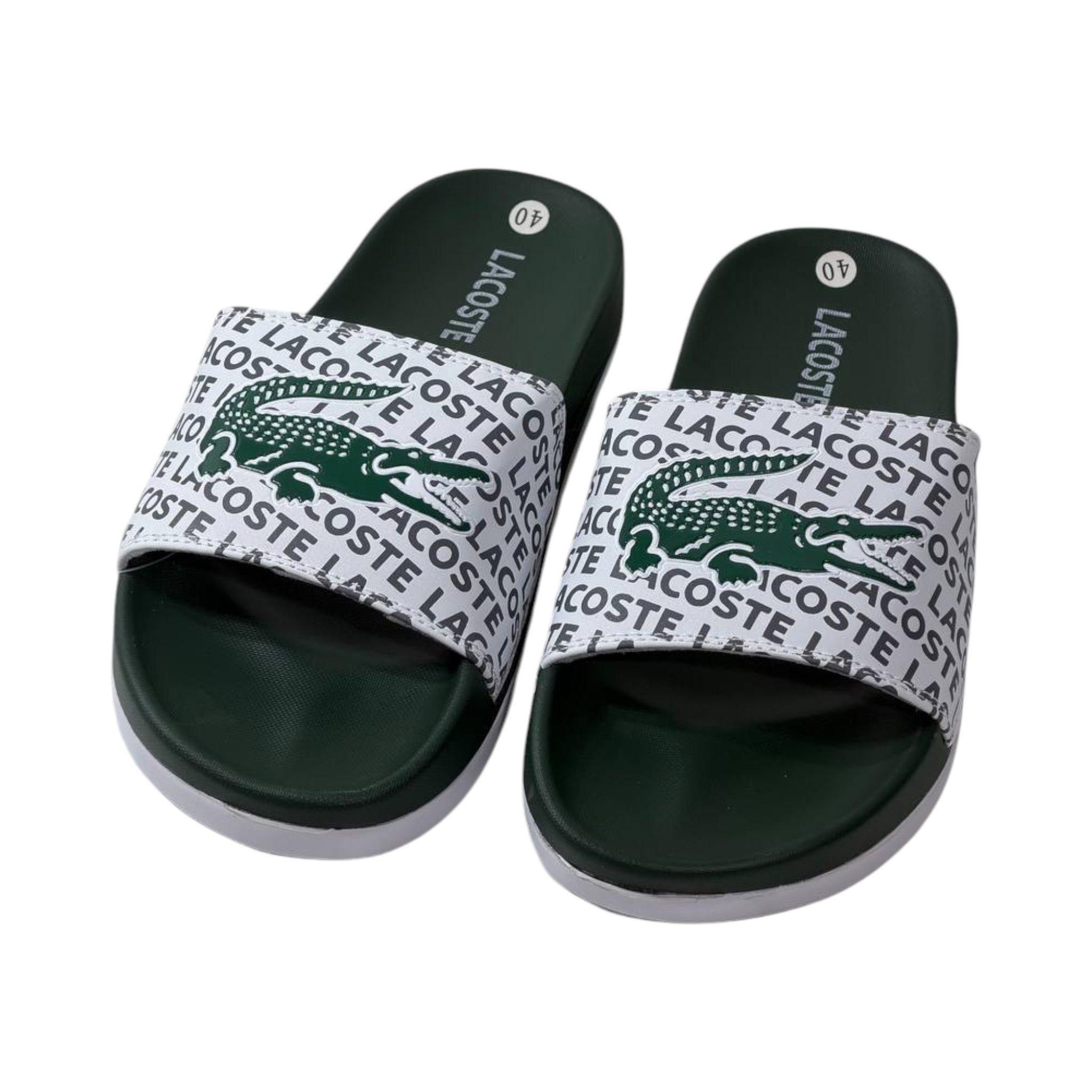 🐊 Lacoste Signature Logo Slides – White & Green Edition 💚🤍✨ - MASTERPIECE