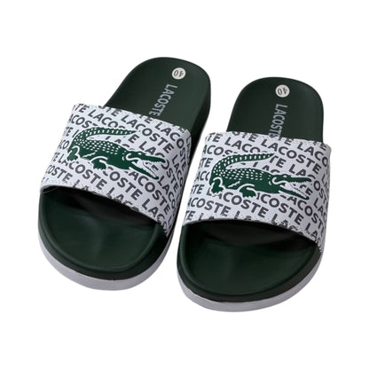 🐊 Lacoste Signature Logo Slides – White & Green Edition 💚🤍✨ - MASTERPIECE