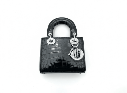 Lady Dior Mini Bag – Black Patent Croc Effect with Silver Charms 🖤✨ - MASTERPIECE