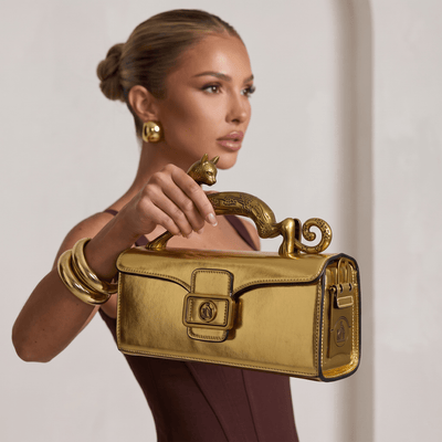 Lanvin Gold Panther Handle Bag – Luxury Metallic Statement Clutch 🐆✨ - MASTERPIECE
