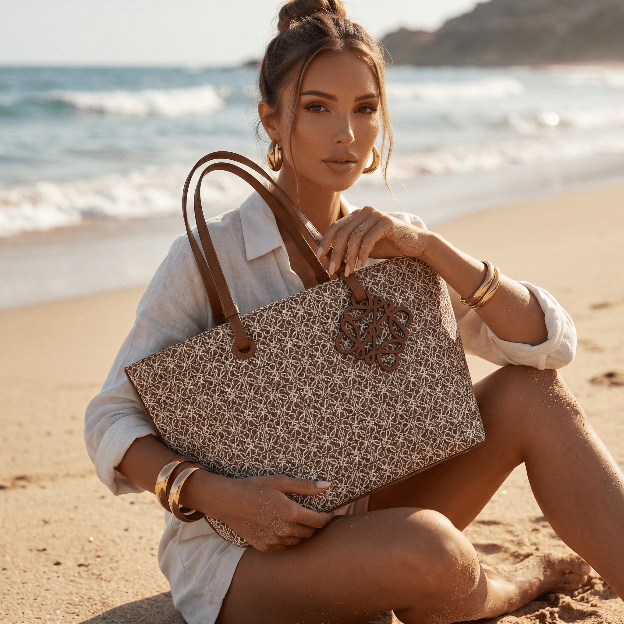 👜 Loewe Anagram Canvas Tote Bag – Luxury Beige Monogram Shopper - MASTERPIECE