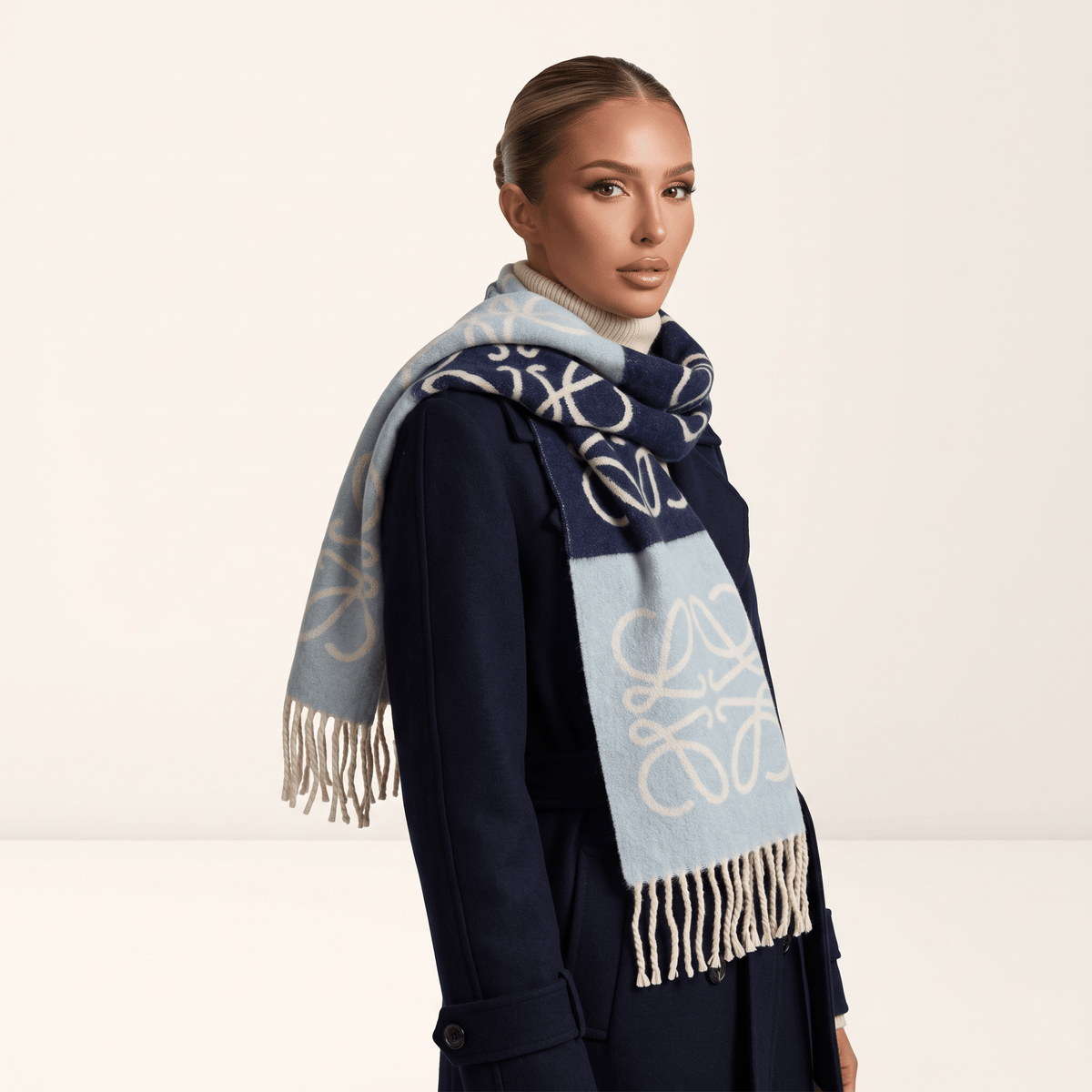 💙 Loewe Anagram Scarf – Elegant Blue Gradient Luxury ✨ - MASTERPIECE