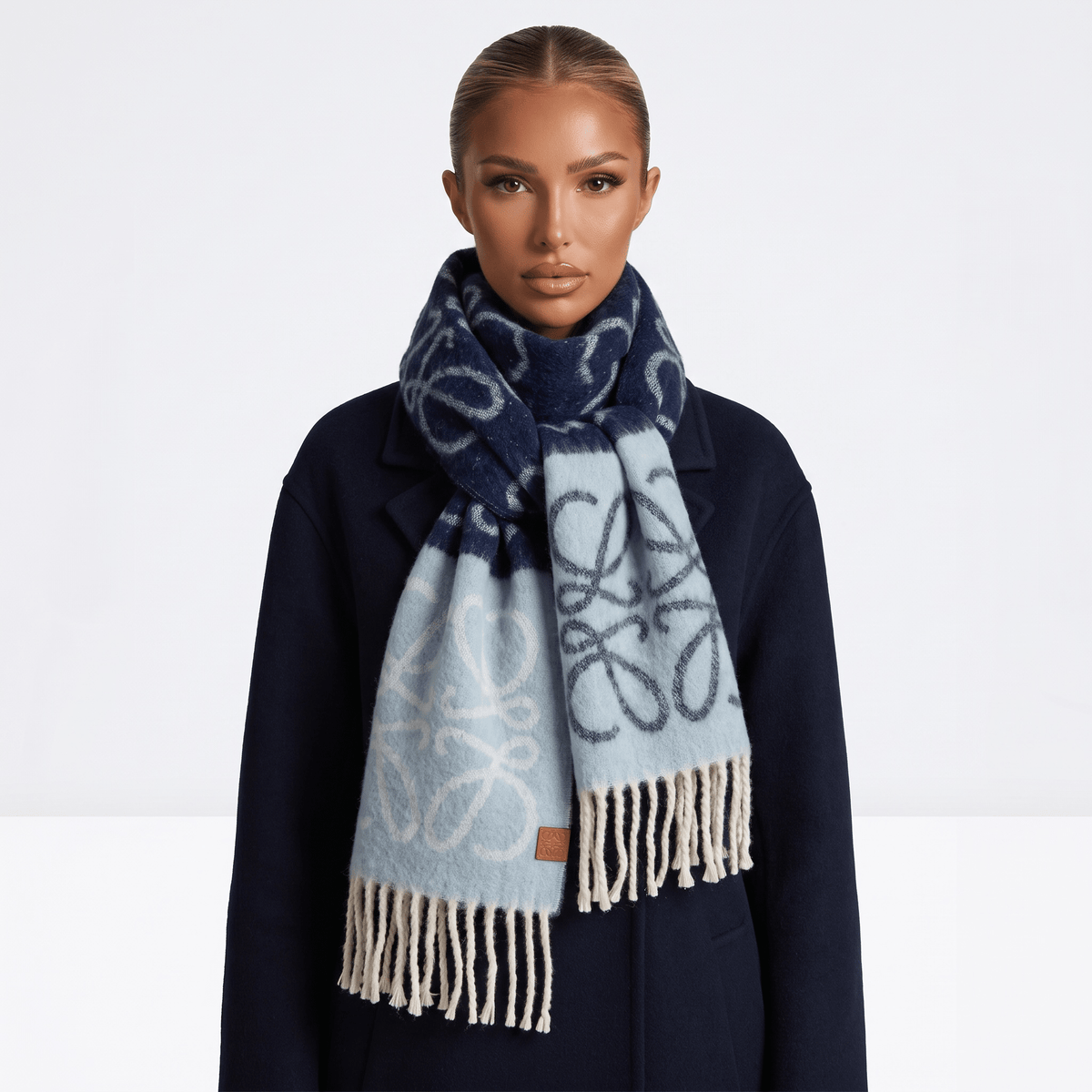 💙 Loewe Anagram Scarf – Elegant Blue Gradient Luxury ✨ - MASTERPIECE