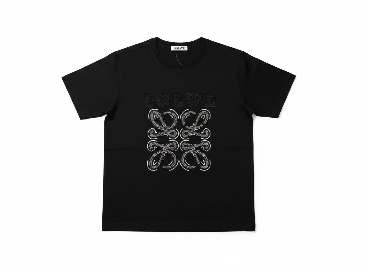 LOEWE Black Embellished Logo T-Shirt 🖤✨ Luxury Statement Edition - MASTERPIECE