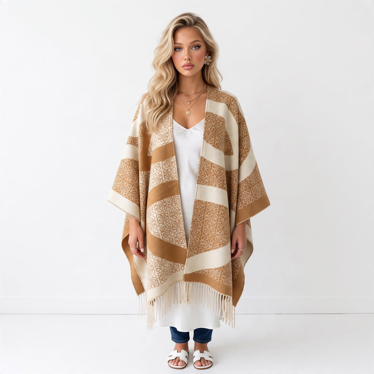 Loewe Cape – Beige Anagram Jacquard Fringe - MASTERPIECE