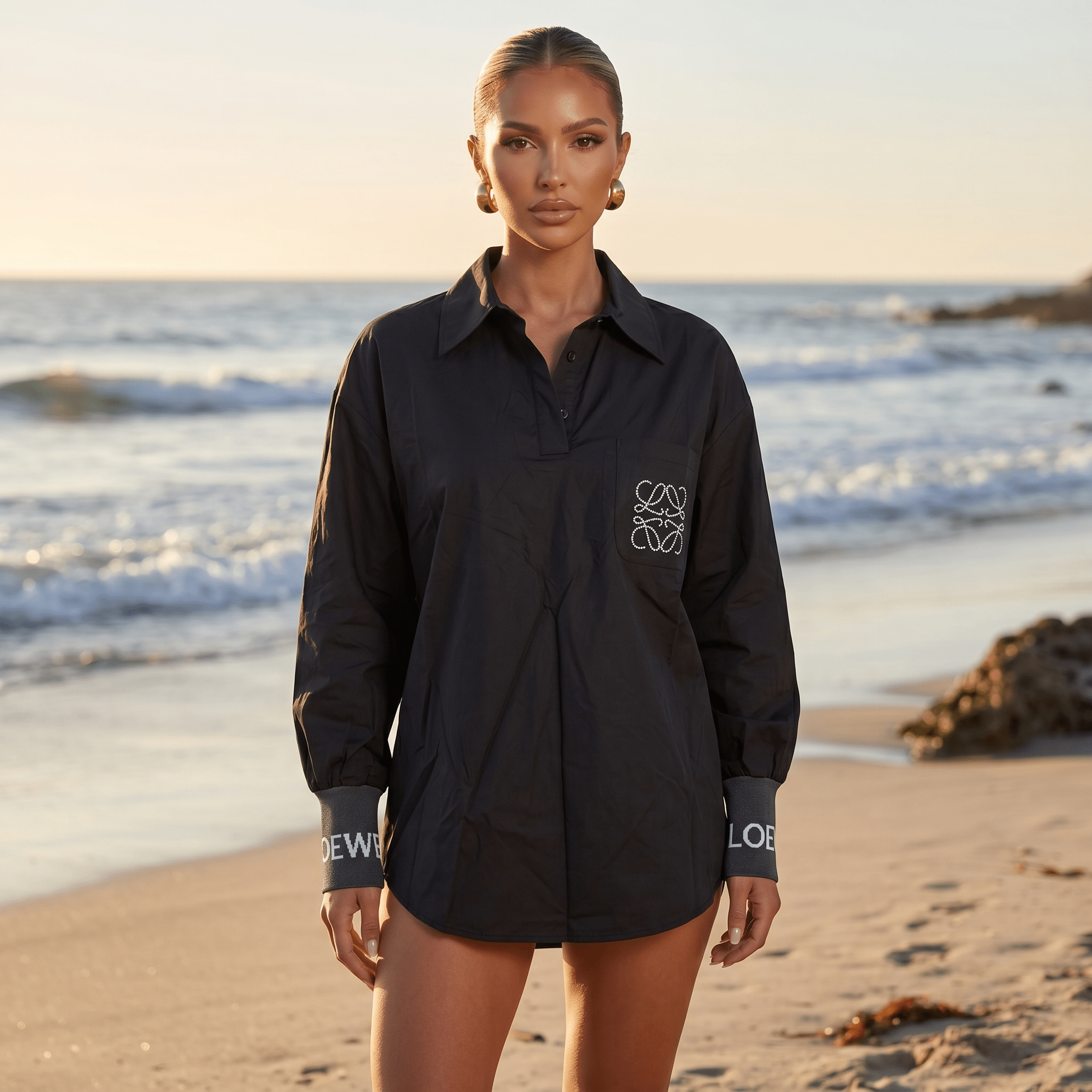 Loewe Embroidered Cotton Beach Shirt – Black 🖤🌊 - MASTERPIECE