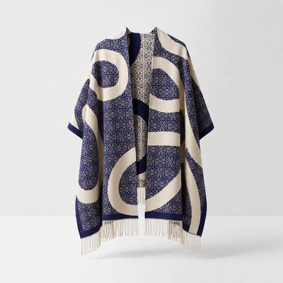 Loewe Fringed Shawl – Navy Cream Signature - MASTERPIECE