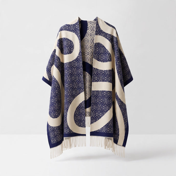 Loewe Fringed Shawl – Navy Cream Signature