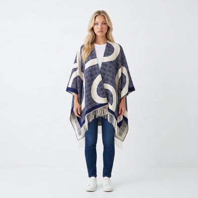 Loewe Fringed Shawl – Navy Cream Signature - MASTERPIECE