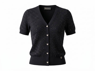 Loro Piana Black Sparkle Knit Short-Sleeve Cardigan 🖤✨ - MASTERPIECE