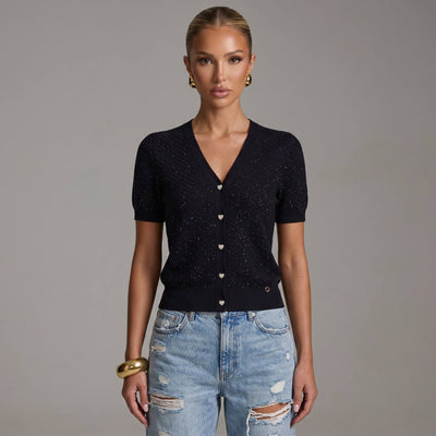 Loro Piana Black Sparkle Knit Short-Sleeve Cardigan 🖤✨ - MASTERPIECE