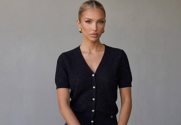 Loro Piana Black Sparkle Knit Short-Sleeve Cardigan 🖤✨