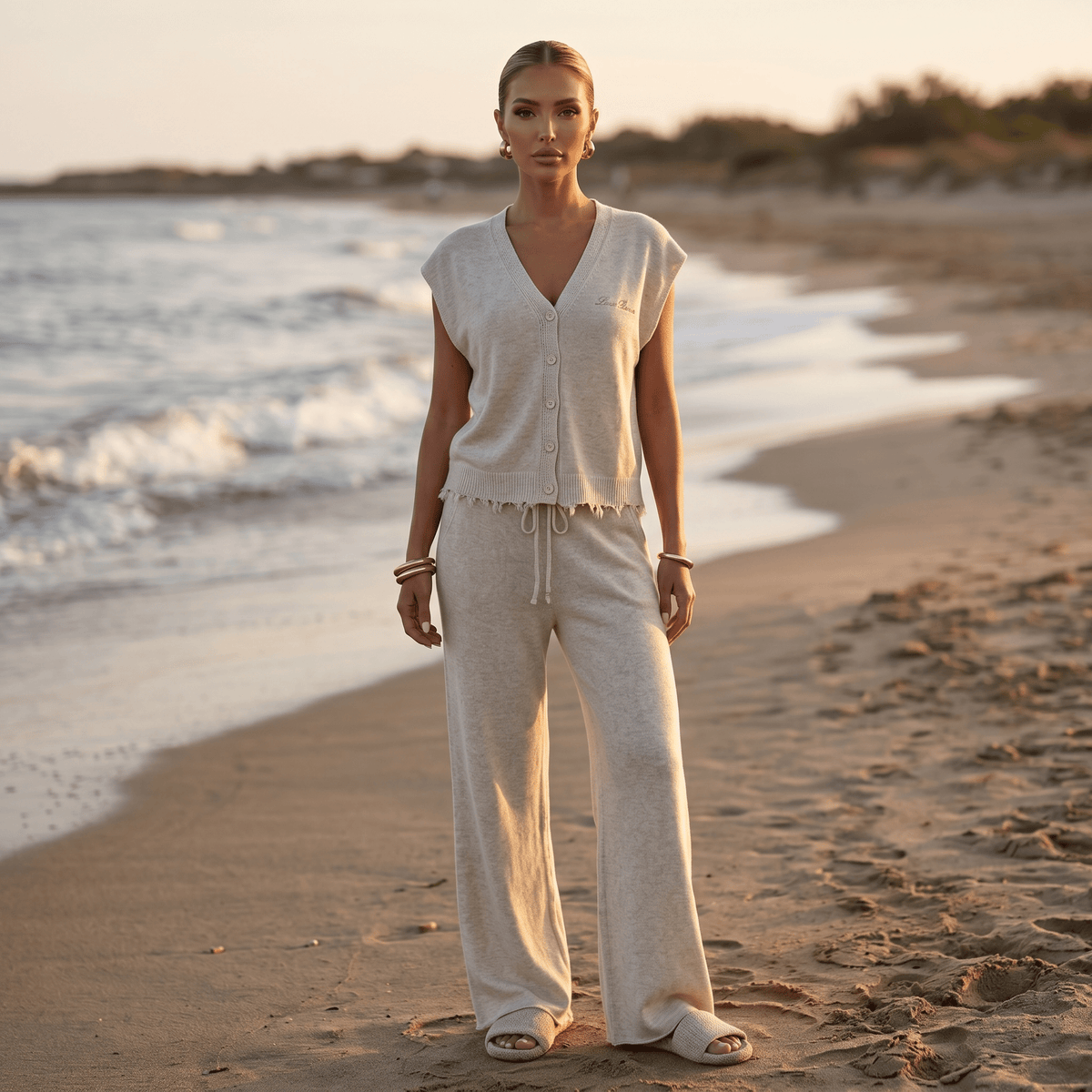 Loro Piana Cashmere Knit Lounge Set — Oatmeal Beige