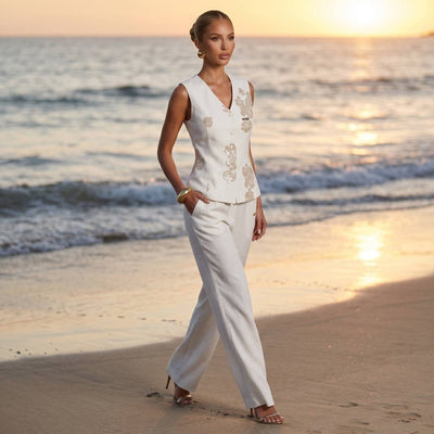Loro Piana Embroidered Linen Co-Ord Set – Ivory White 🤍✨ - MASTERPIECE