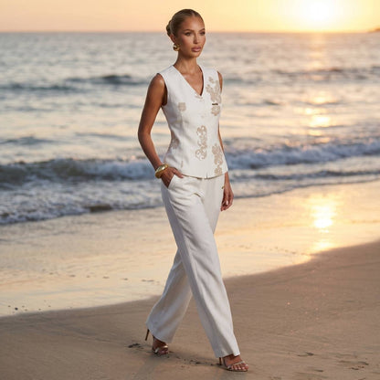 Loro Piana Embroidered Linen Co-Ord Set – Ivory White 🤍✨ - MASTERPIECE