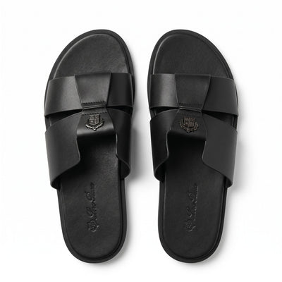 Loro Piana Heritage Crest Leather Slides – Black - MASTERPIECE