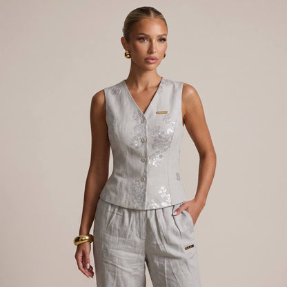Loro Piana Linen Blend Embroidered Co-Ord Set – Natural Beige 🤍✨ - MASTERPIECE