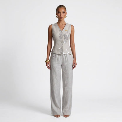Loro Piana Linen Blend Embroidered Co-Ord Set – Natural Beige 🤍✨ - MASTERPIECE
