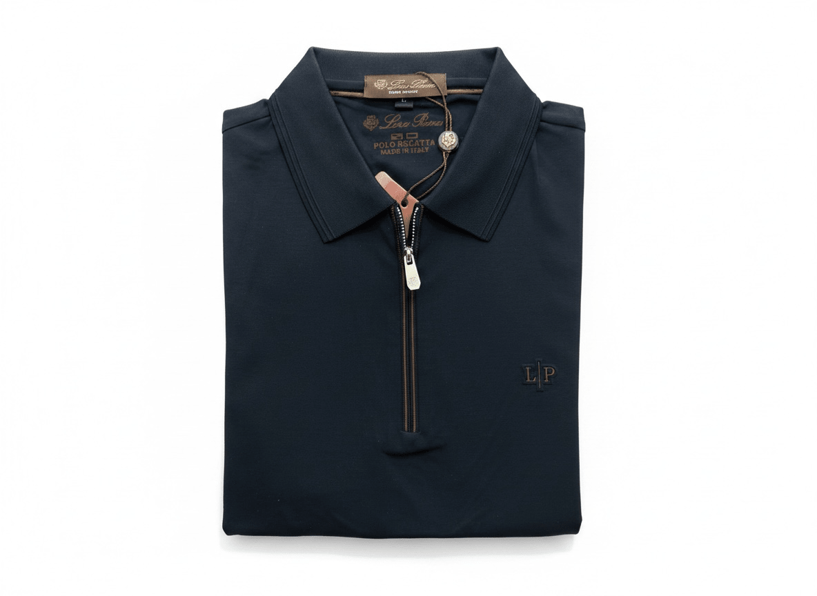 Loro Piana Navy Zip Polo Shirt 🔵✨ Luxury Half - Zip Signature Fit - MASTERPIECE