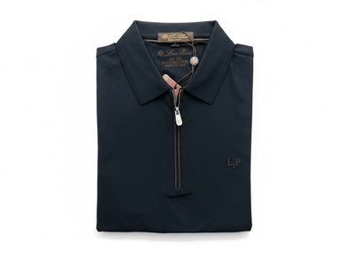 Loro Piana Navy Zip Polo Shirt 🔵✨ Luxury Half - Zip Signature Fit - MASTERPIECE