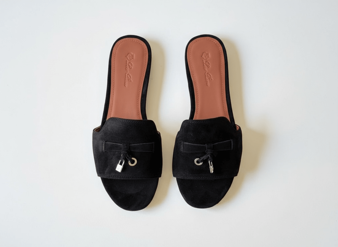 LORO PIANA Style Black Suede Slides 🖤✨ | Classic Minimal Edition - MASTERPIECE