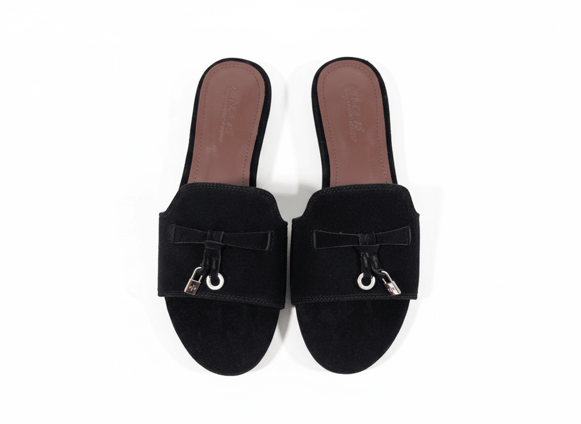 LORO PIANA Style Black Suede Slides 🖤✨ | Classic Minimal Edition - MASTERPIECE