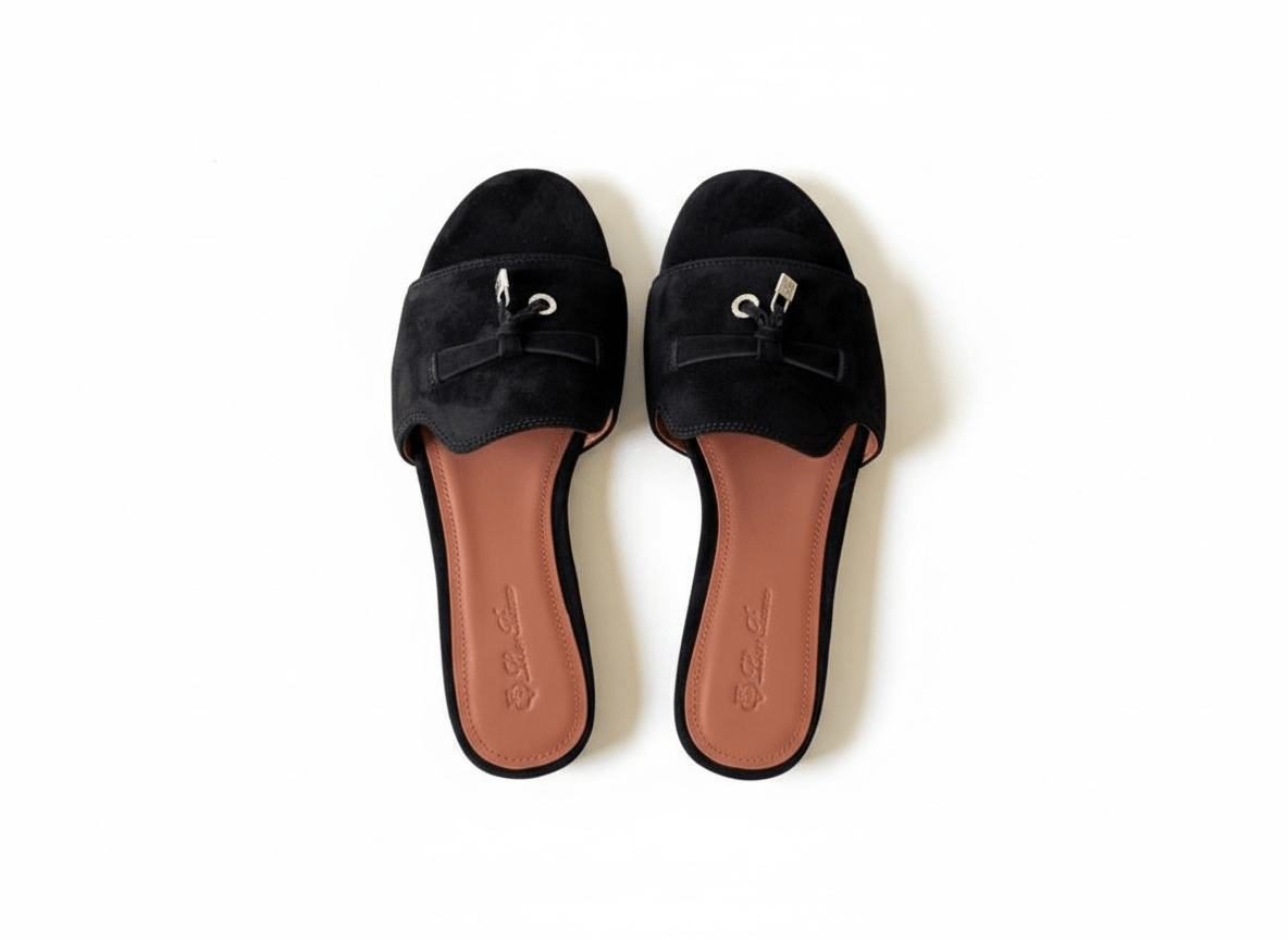 LORO PIANA Style Black Suede Slides 🖤✨ | Classic Minimal Edition - MASTERPIECE
