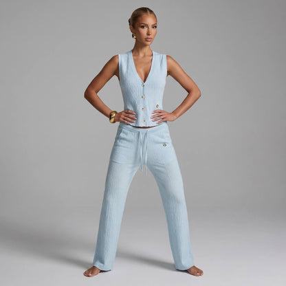 Loro Piana Textured Knit Co-Ord Set – Sky Blue 💙✨ - MASTERPIECE