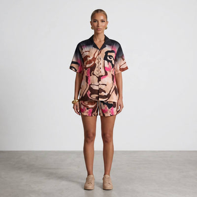🎨 Louis Vuitton Artistic Face Print Set – Statement Summer Co - Ord 🔥🩳 - MASTERPIECE
