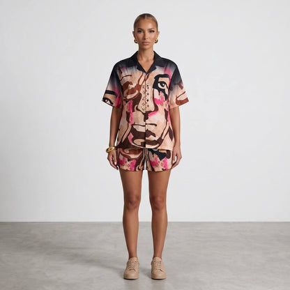 🎨 Louis Vuitton Artistic Face Print Set – Statement Summer Co - Ord 🔥🩳 - MASTERPIECE